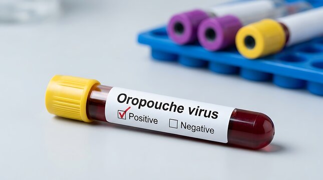 Positive Oropouche virus test result in a blood sample tube for medical diagnostic analysis