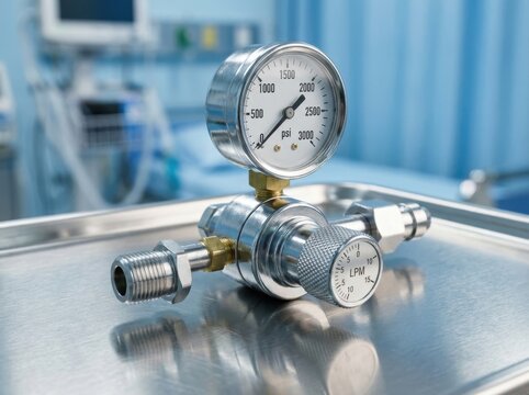 Medical oxygen regulator with pressure gauge and flow meter