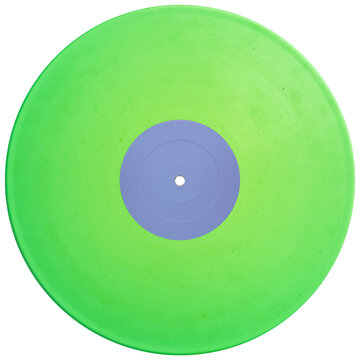 Green Lemon retro style vinyl record blue label. realistic photography. png isolated on transparent background for graphic design