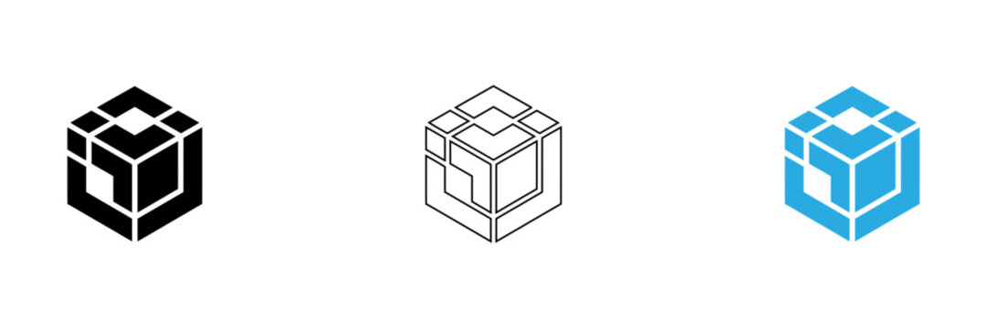 Modern abstract cube icons in different styles isolated on transparent background, Vector