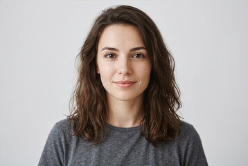 Obraz premium Young woman looking confidently at the camera against a clean studio background, representing self-assurance, positivity and authentic modern lifestyle.
