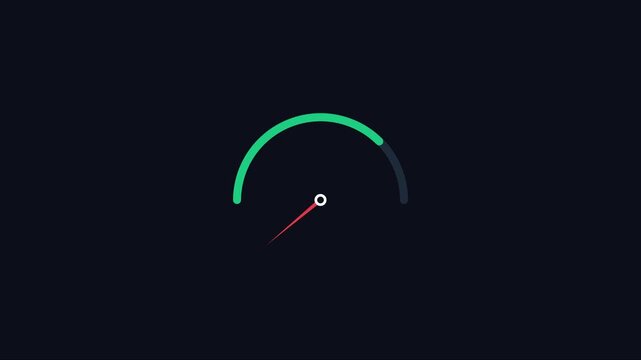 Minimalist speedometer gauge animation showing performance progress and data loading metrics 4k