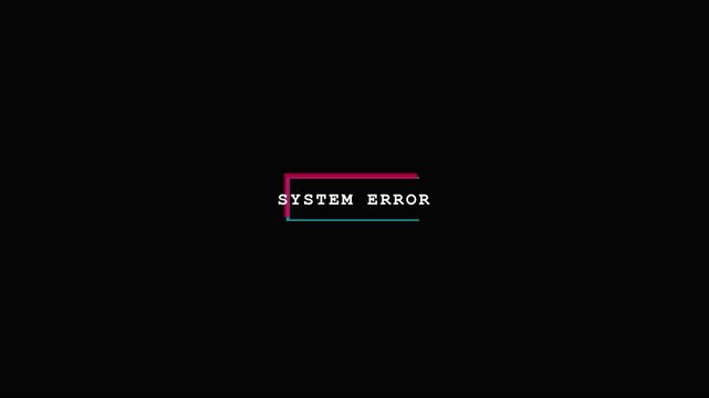 System error glitch text animation with minimalist cyberpunk aesthetic for digital technology and software failure concepts 4k