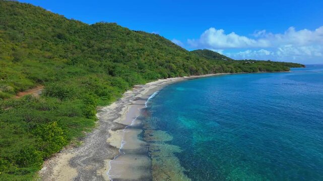 Slow Motion Aerial Drone Sweep Over Tamarindo Beach Coral Reef Culebra