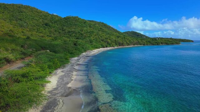 Scenic Drone Flight Above Pristine Waters of Tamarindo Beach Culebra