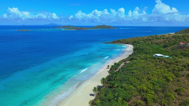 Drone Gliding Over Serene Calm Turquoise Ocean at Zoni Beach Culebra