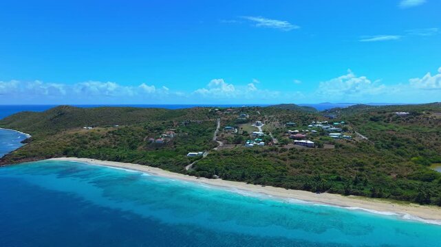 Aerial Panorama of Calm Crystal-Clear Waters at Zoni Beach Culebra Island