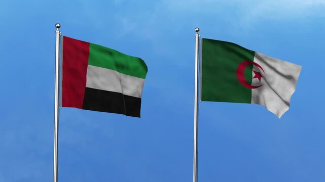 United Arab Emirates  and Algeria Waving Flags, 3D Illustration.