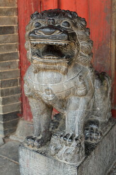 Traditional Stone Guardian Lion at Songyang Academy in China