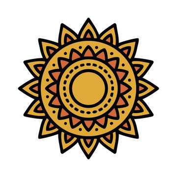 Decorative Sun Symbol with Geometric Rays and Inner Circles