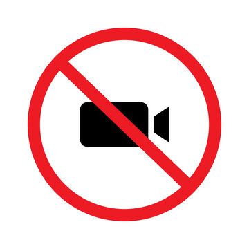 No video recording allowed sign with a camera icon inside a red forbidden circle