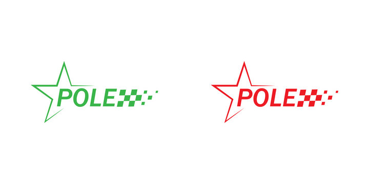 Pole position racing logo design with a star and checkered flag pattern in green and red colors