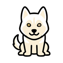 Fototapeta premium Cute Pixel Art of a White Husky Dog with Yellow Eyes Sitting and Looking Forward