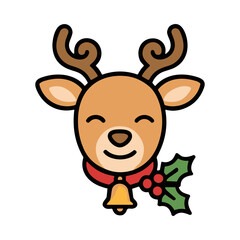 Fototapeta premium Cute Pixel Art Reindeer Wearing a Bell Collar and Holly Berries with Antlers