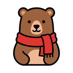 Obraz premium Cute Cartoon Bear Wearing a Red Scarf in Pixel Art Style