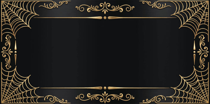 Luxury Gold Spider Web Frame on Dark Background with Copy Space