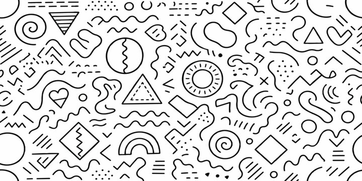 Seamless monochrome pattern with hand drawn abstract lines and doodle elements seamless monochrome abstract elements background minimalist artistic illustration creative decoration geometry