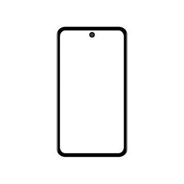 Minimalist smartphone mockup with punch hole camera isolated transparent screen black bezel mobile display template