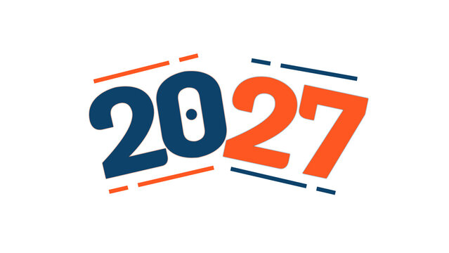 Creative New Year 2027 text design with blue and orange accent lines isolated on transparent background 2027 celebration logo