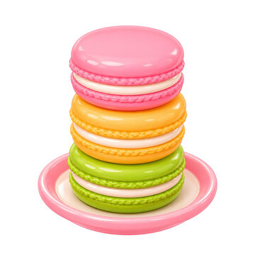 3D Colorful Macarons on Plate for Bakery and Sweet Dessert Concept