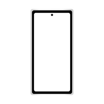Realistic Android smartphone with punch hole camera transparent screen mockup isolated silver border mobile device template