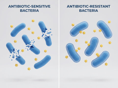 Antibiotic Sensitive vs Resistant Bacteria 3D Medical Concept Illustration
