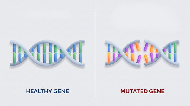 Healthy vs Mutated Gene DNA Strand 3D Medical Illustration