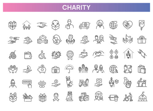 Charity, donation and volunteering icon set
