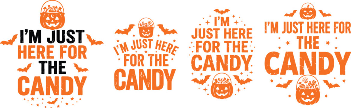 Cute Halloween Characters T-Shirt Design Set with Ghosts, Cats and Trick-or-Treat Themes
