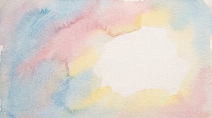 Obraz premium Abstract pastel watercolor background with soft pink blue wash and painted blank frame. Concept of watercolor texture. Copy space.