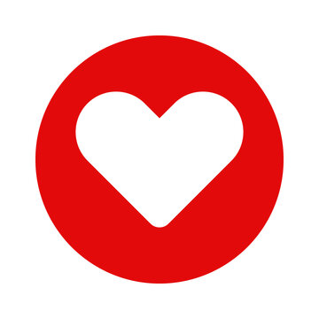 Simple white heart shape inside a red circle icon for love and romance design