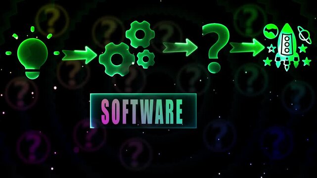 Business process flow from idea to launch with word software Keywords: idea, lightbulb, gears