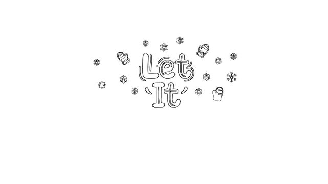 Black and white hand drawn lettering design with winter theme elements for holiday cards.