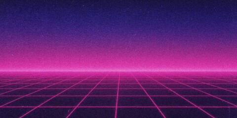 Futuristic Digital Grid Landscape with Neon Pink and Purple Colors © Nasrin