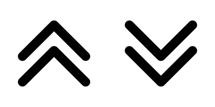 Black double arrow icons pointing up and down for website navigation and user interface design