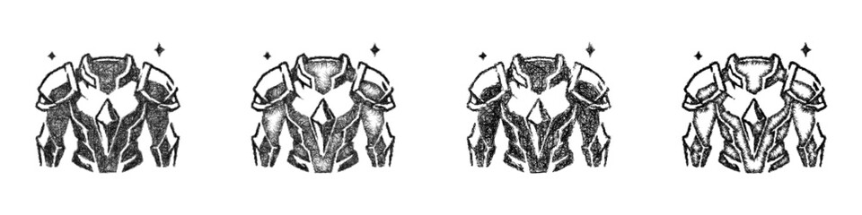 Fototapeta premium Black and white sketch icy armor icon design set