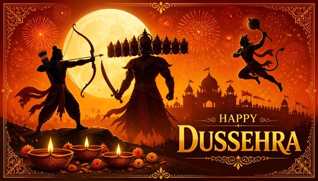 Happy Dussehra and Subh Vijayadashami with ravan dahan