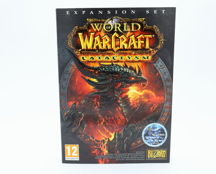 World of warcraft. WOW game box Cataclysm. White background.