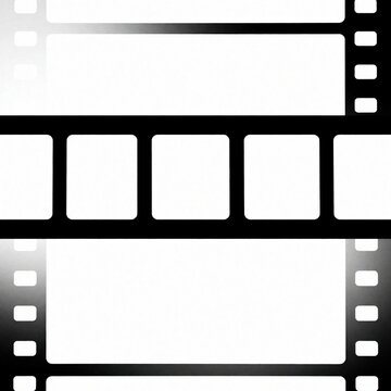 Blank white film strip template with black frame isolated on white background. Empty movie negative strip for photo collage video montage. Retro celluloid layout for memory album, vintage cinema