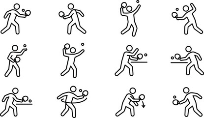 Obraz premium Table Tennis Player Ping Pong Action Pose Outline Vector Set