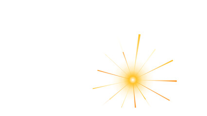 Fototapeta premium Bright yellow sunburst shape with radiating light beams and a central glow on a transparent background, for radiant