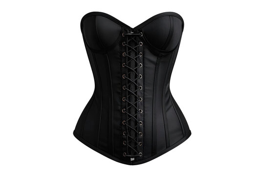 Black satin corset with central lacing