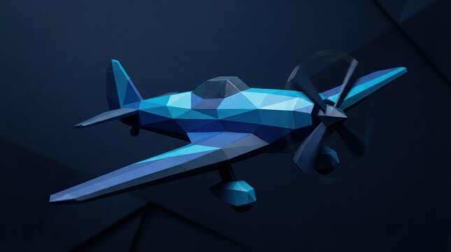 Low poly blue airplane model 3d illustration