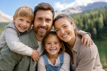 Fototapeta premium Happy Family Portrait in Mountain Landscape