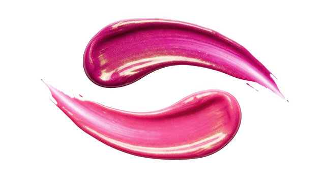 Two pink cosmetic lipstick or lip gloss smears isolated on transparent background