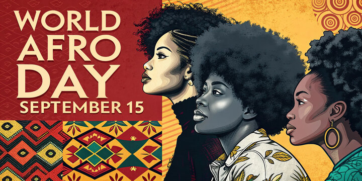 World Afro Day Celebration Poster with Four Black Women and African Inspired Patterns