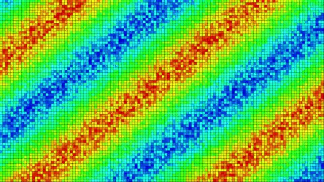 Abstract digital grid pattern with diagonal waves of rainbow spectrum colors 4k video