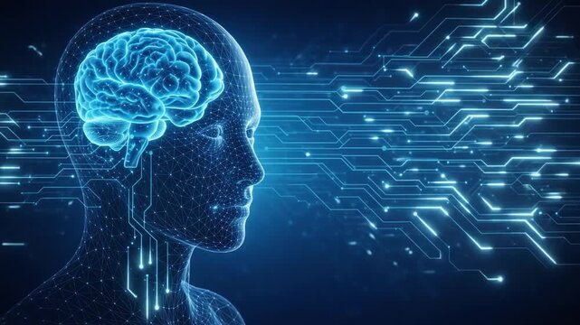 Artificial Intelligence Brain Connected to Digital Circuit Network
