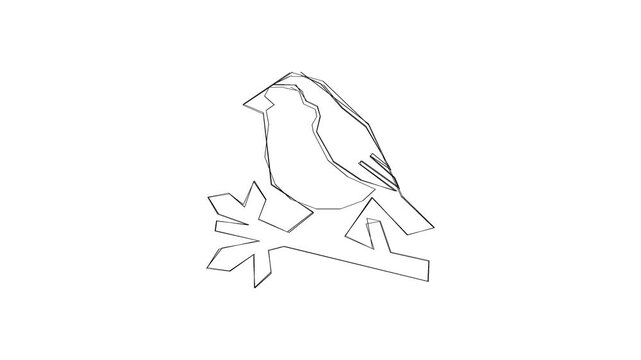 Minimalist line art illustration of a small bird perched on a tree branch.