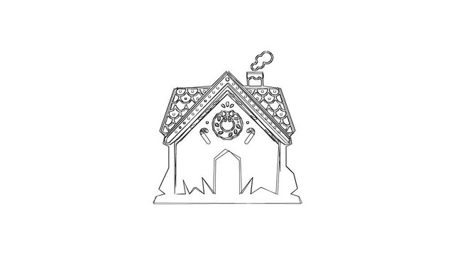 Simple line art illustration of a cozy gingerbread house for Christmas coloring page.